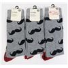 Image 1 : THREE NEW PAIRS OF MUSTACHE THEME MENS CREW SOCKS