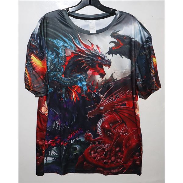 NEW SIZE LARGE MENS DRAGON THEME T-SHIRT