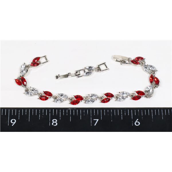 NEW RED AND CLEAR RHINESTONE LEAF DESIGN BRACELET