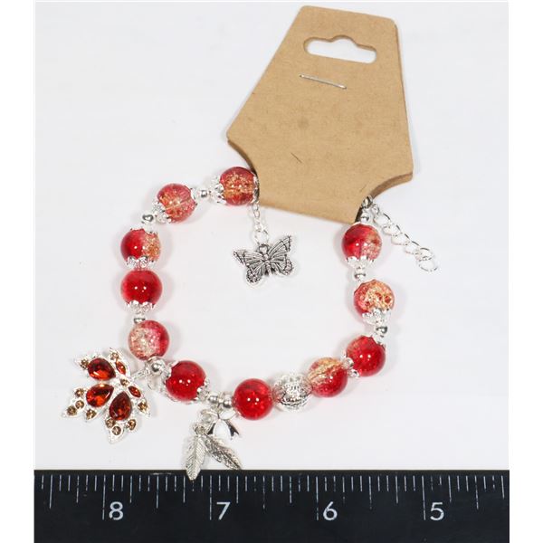 NEW AUTUMN LEAF GLASS BEAD BRACELET