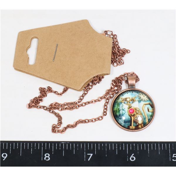 NEW COPPER TONE STEAMPUNK CAT PENDANT AND CHAIN
