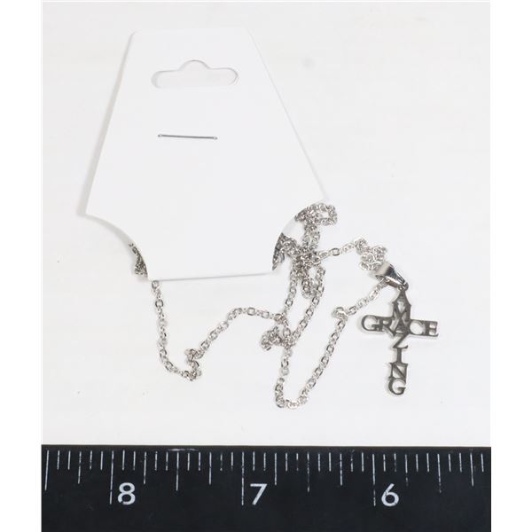 NEW STAINLESS STEEL AMAZING GRACE CROSS PENDANT
