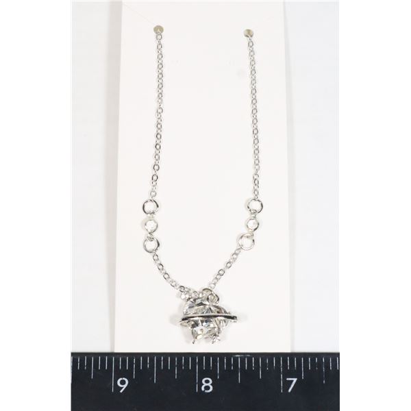 NEW SILVER TONE CLEAR RHINESTONE ORBIT HEART