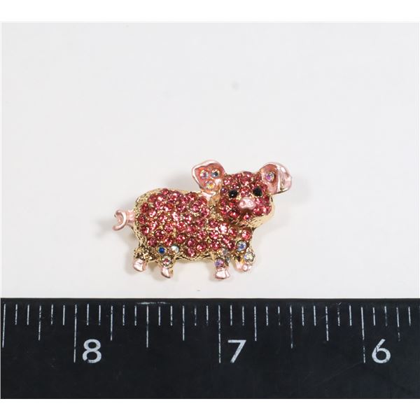 NEW PINK RHINESTONE PIG BROOCH