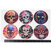 Image 1 : NEW 6PC SUGAR SKULL THEMED WOOD COASTER SET