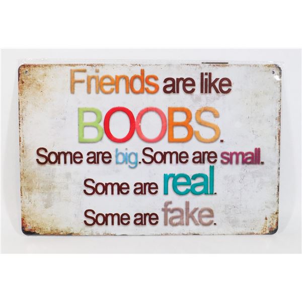 NEW FUNNY FRIENDS ARE LIKE BOOBS 8" X 12" METAL