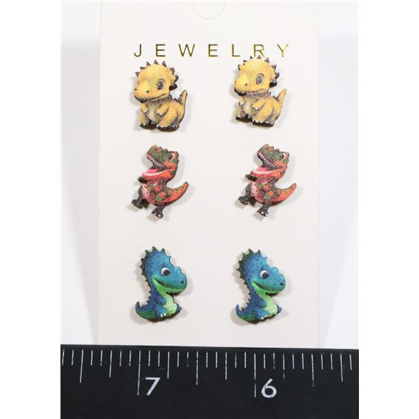 NEW CUTE WOODEN DINOSAUR STUD EARRINGS