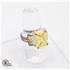 Image 1 : LARGE STERLING SILVER RING WITH YELLOW STONE