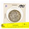 Image 1 : 1951 CANADIAN 80% SILVER 50 CENT COIN