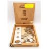 Image 1 : ESTATE ASSORTED WORLD CURRENCY IN OLD CIGAR BOX