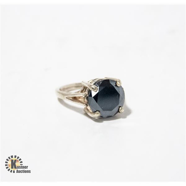 5.61CT GENUINE BLACK DIAMOND .925 RING COA SZ 6.25