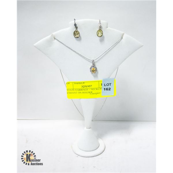 ESTATE EARRINGS + NECKLACE PENDANT ON HOLDER