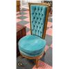 Image 1 : TEAL VELVET ORNATE TALL BACK OLD CHAIR