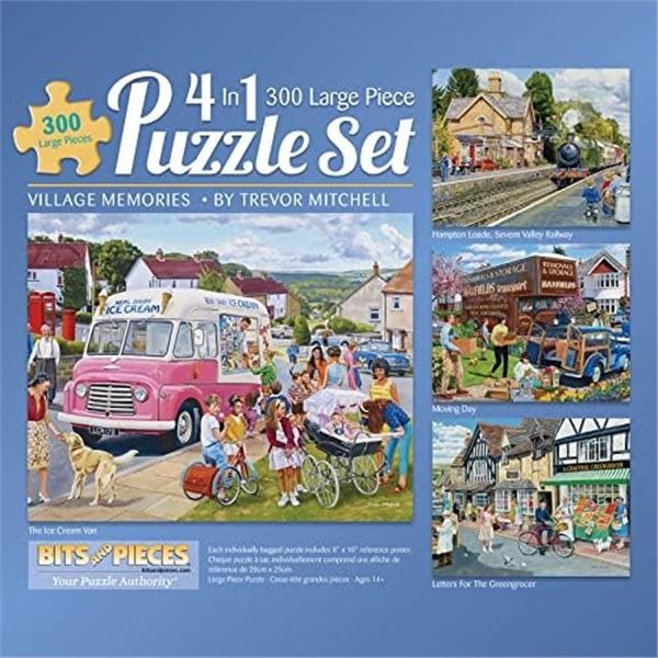 NEW 300 PIECE 4 IN 1 PUZZLE SET VILLAGE MEMORIES