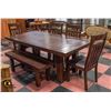 Image 1 : WOODEN DINING TABLE W/4 CHAIRS, BENCH, 2 LEAFS