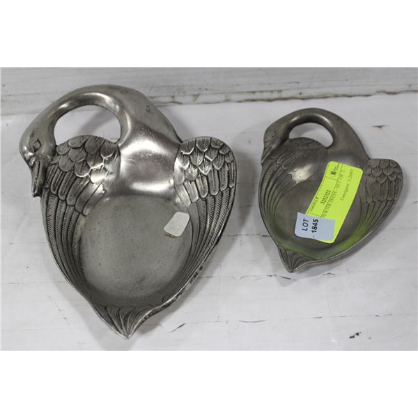 SWAN PEWTER TRAYS - SET OF 2