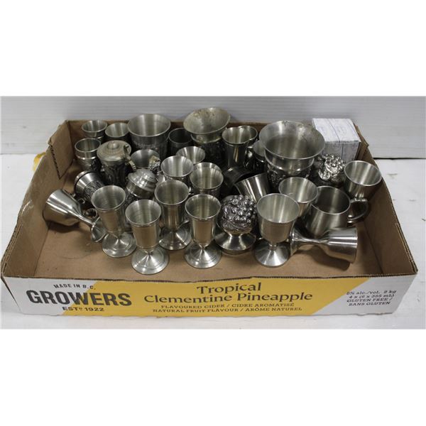 TRAY OF PEWTER SHOT GLASSES