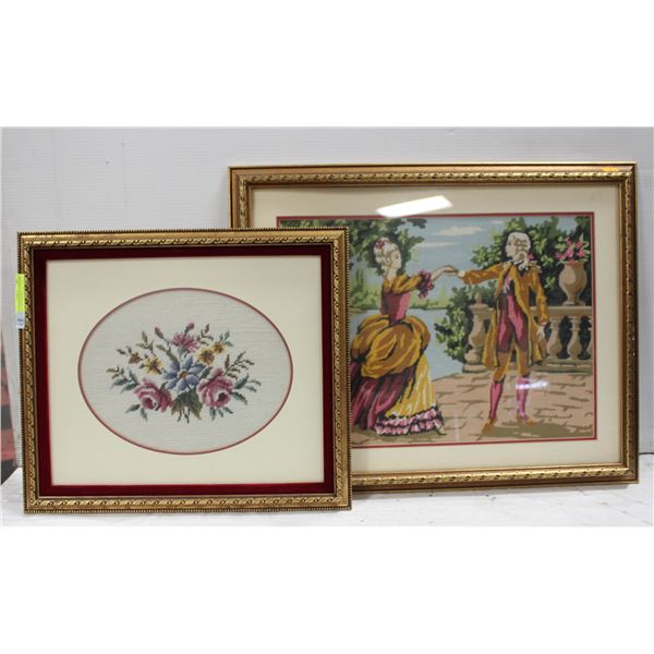 SET OF EMBROIDERED LANDSCAPE WALL ART FRAMED