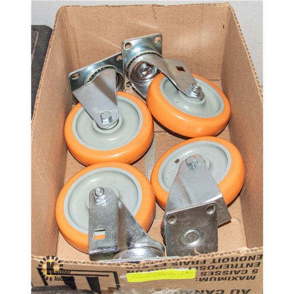 4 HEAVY DUTY ORANGE CASTERS