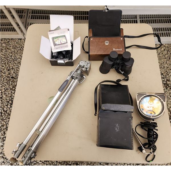 Binochulars, Tripod, and Spot Light