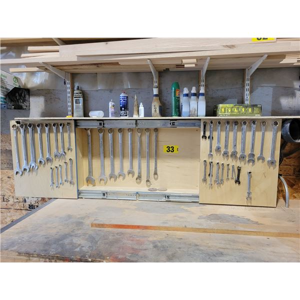wrenches with front sliding door cabinet, misc cleaners