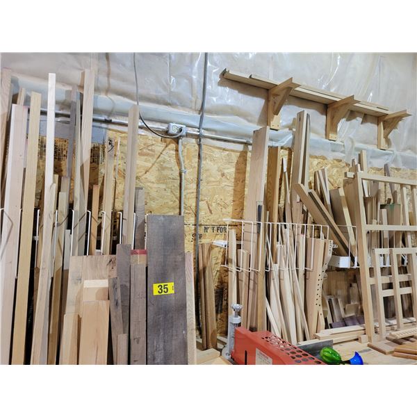 wall lumber, various sizes and species, oak. Walnut, maple, birch, cherry