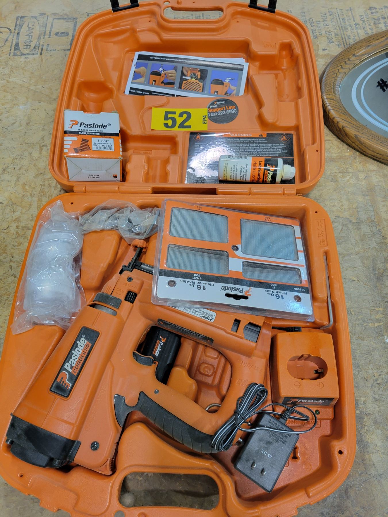Paslode cordless pinner, pins and case, used once