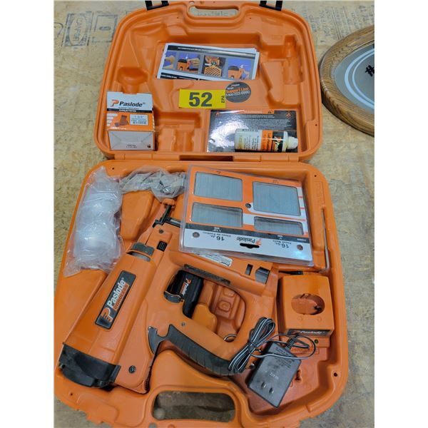 Paslode cordless pinner, pins and case, used once