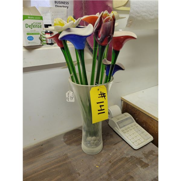 vase of glass flowers