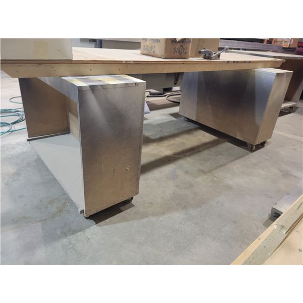 2 Rolling carts, 38" x 12"  with table top 24" x 96"