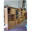 Image 1 : Red Oak wall unit, 12' x 76"high, 7 sections, CD and DVD storage built in, medium finish