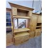 Image 3 : Red Oak wall unit, 12' x 76"high, 7 sections, CD and DVD storage built in, medium finish