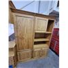Image 4 : Red Oak wall unit, 12' x 76"high, 7 sections, CD and DVD storage built in, medium finish