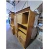 Image 5 : Red Oak wall unit, 12' x 76"high, 7 sections, CD and DVD storage built in, medium finish