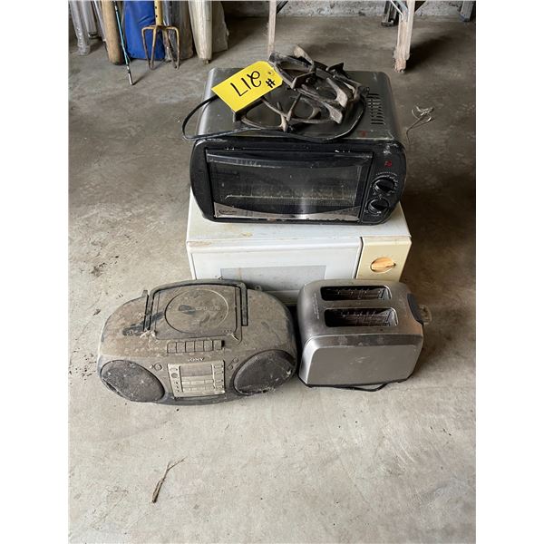 microwave, toaster oven, toaster, radio