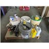 Image 1 : partial jug hydrolic oil, 5 gal hand cleaner, glass cleaner, partial pail foundation coating, 1 gal 