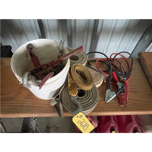 chain, tie downs, booster cables