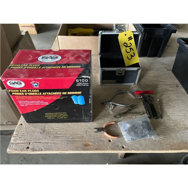 mini tools, full box of ear plugs
