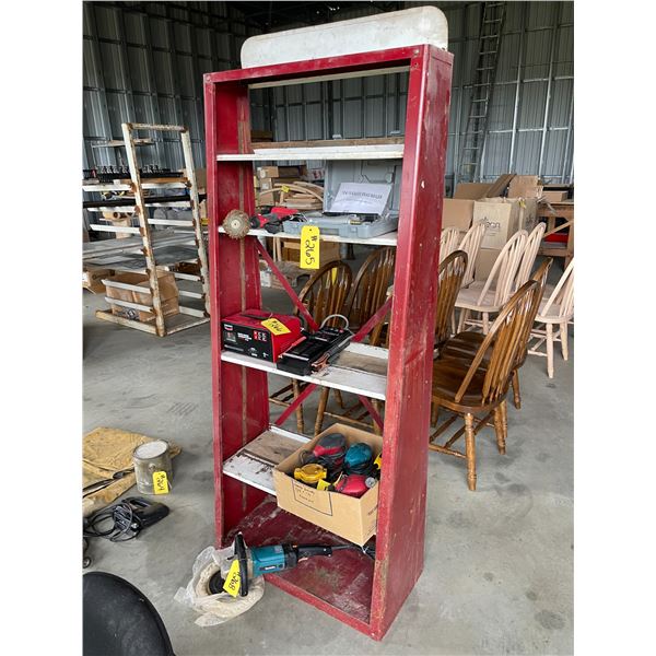 Antique oil filter service shelving, 70"high