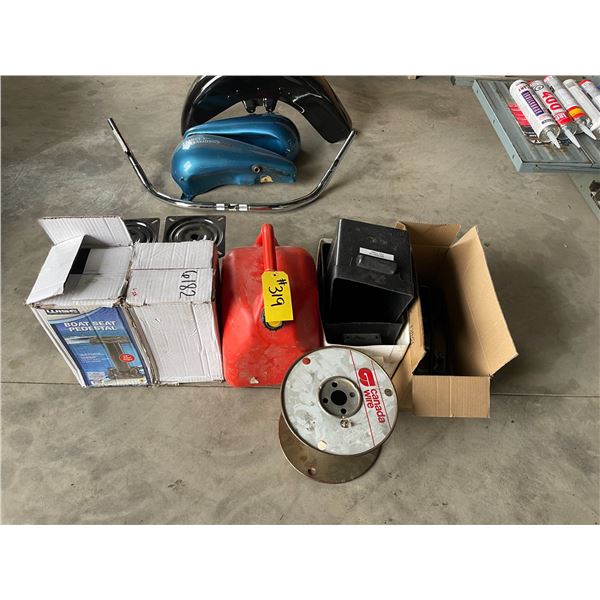 Jerry can, RV battery cases,wire, boat seat stand