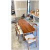 Image 2 : WOODEN DINING TABLE WITH 6 WOODEN/FABRIC DINING CHAIRS (63"W 27.5"D 30"H)