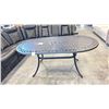 Image 1 : BLACK METAL PATIO TABLE WITH WOVEN DESIGN AND UMBRELLA HOLE (72"W 42"D 28.5"H)