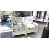 Image 1 : 2 WHITE WICKER STYLE CHAIRS WITH SEA SHELL PATTERN CUSHIONS