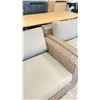 Image 2 : 2 BEIGE WICKER STYLE PATIO SWIVEL CHAIRS WITH GREY CUSHIONS