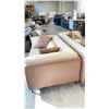 Image 2 : 2 SEAT BROWN/BEIGE VINYL COUCH WITH MATCHING PILLOWS (71"W 38"D 28"H)