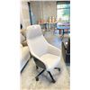 Image 2 : KASURA WHITE LEATHER HIGH BACK MOBILE OFFICE CHAIR WITH HEADREST AND BLACK WOODEN ACCENTS