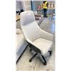 Image 2 : KASURA WHITE LEATHER HIGH BACK MOBILE OFFICE CHAIR WITH HEADREST AND BLACK WOODEN ACCENTS