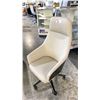Image 2 : KASURA WHITE LEATHER MOBILE HIGH BACK OFFICE CHAIR WITH HEADREST AND BLACK WOODEN ACCENTS