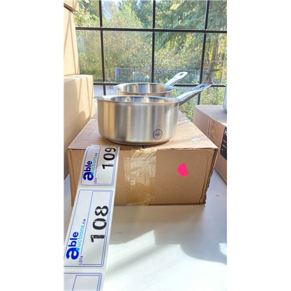BOX OF 2 HAY STAINLESS STEEL SHALLOW SAUCEPANS
