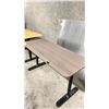 Image 2 : BROWN WOOD PATTERN MANUAL HEIGHT ADJUSTABLE SIT/STAND DESK (55"W 23.5"D 28"H)